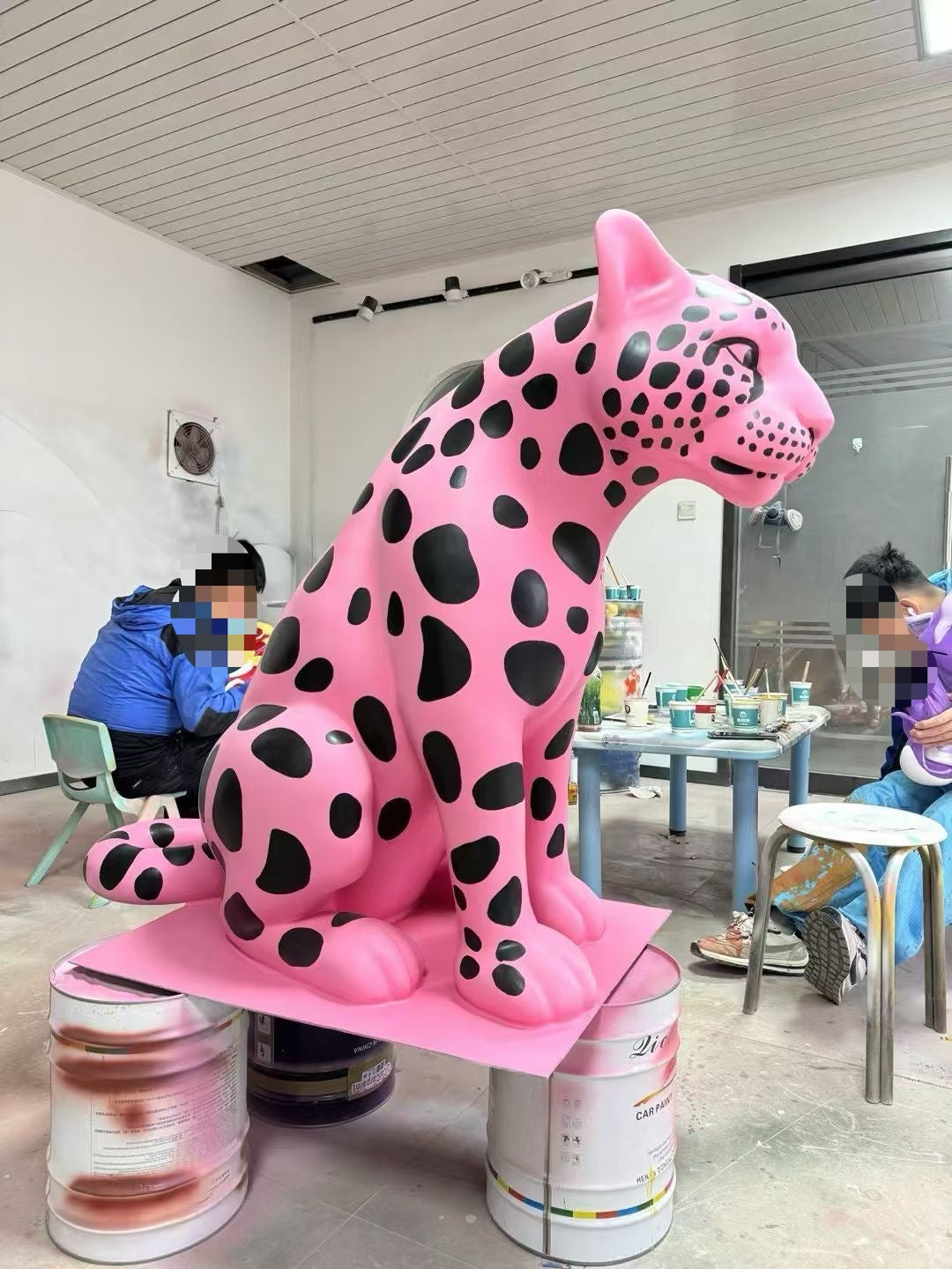 Custom Pink Leopard Fiberglass Sculpture for Commercial & Art Display